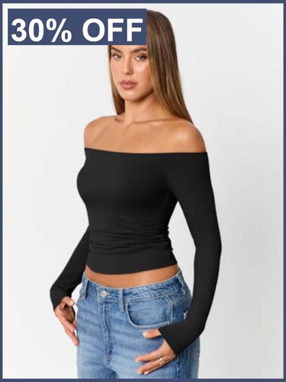 Off Shoulder Long Sleeve Crop Top Y2K Fitted T Shirt Going Out Date Night - Picture 4 of 6